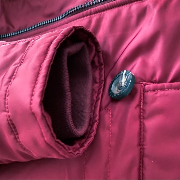 NEW True Religion Parka Fur Sherpa Zip Button Winter Jacket Hooded Coat Maroon - Picture 9 of 10